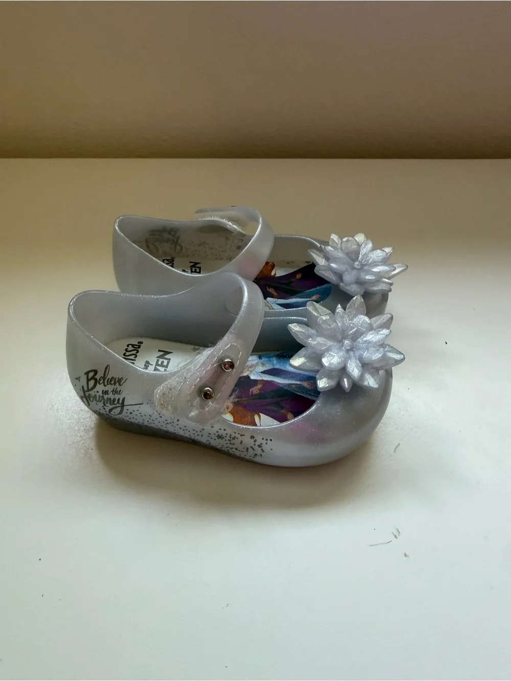 Mini Melissa Silver Frozen Flower Mary Jane Shoes for Kids